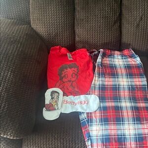 Betty Boop Red and Blue Plaid Kids Pajama Set